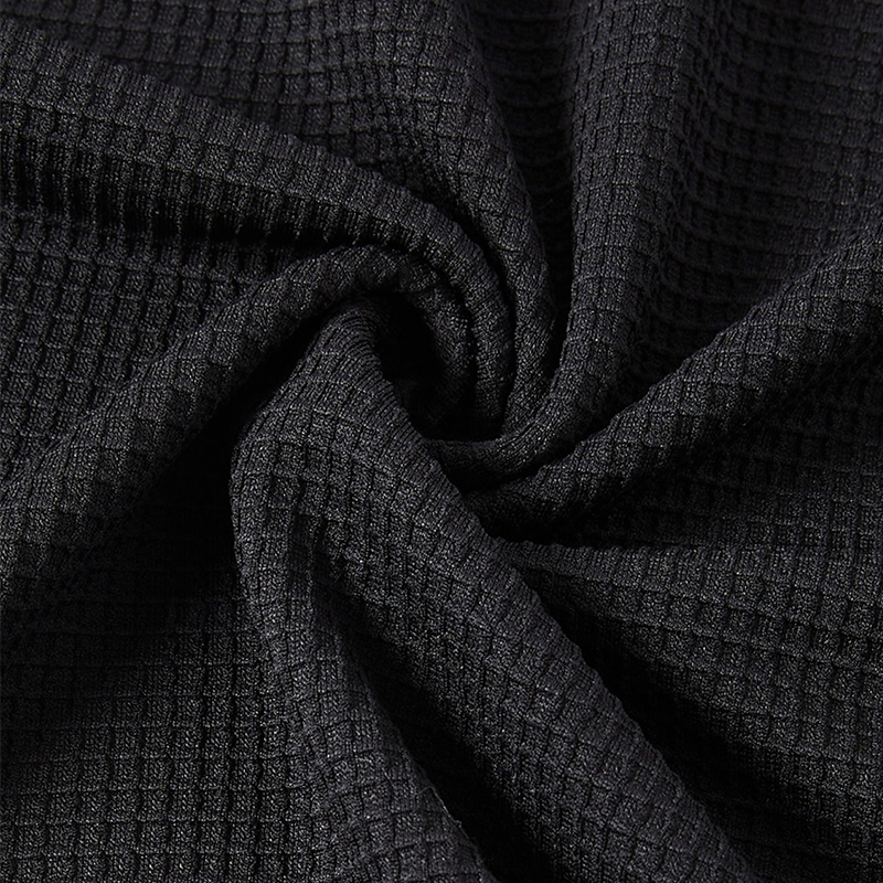 Men's Vintage Embroidered Black Waffle Knit Pocket Long Sleeve Oversized Hoodie