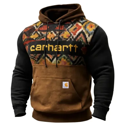 Carhartt Vintage Western Cowboy Men's Black and Brown Suede Stitched Hoodie