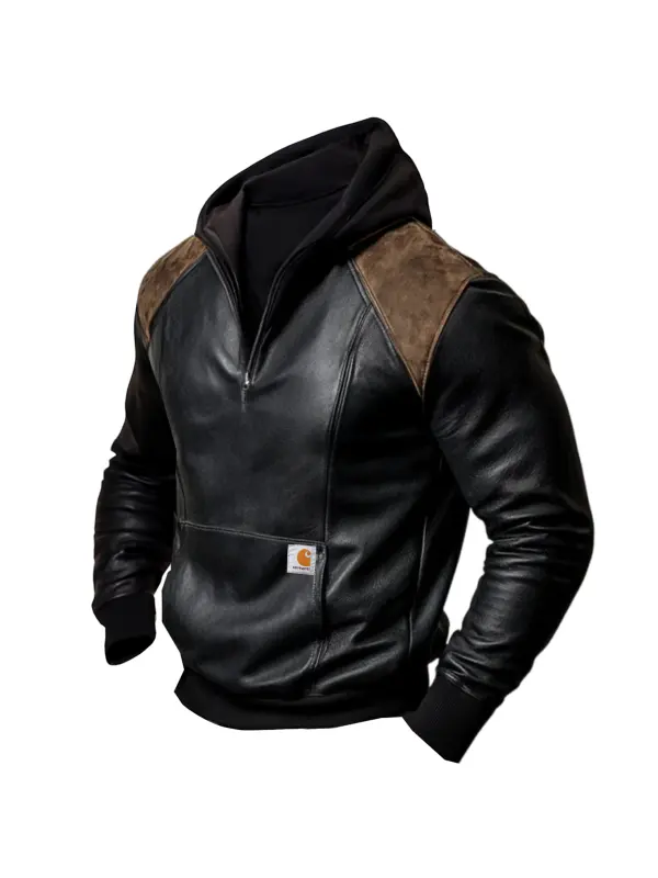 Men's Vintage Leather-Blend Hoodie
