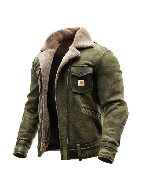 Men's Vintage Brown Suede Leather Jacket With Sherpa Lining