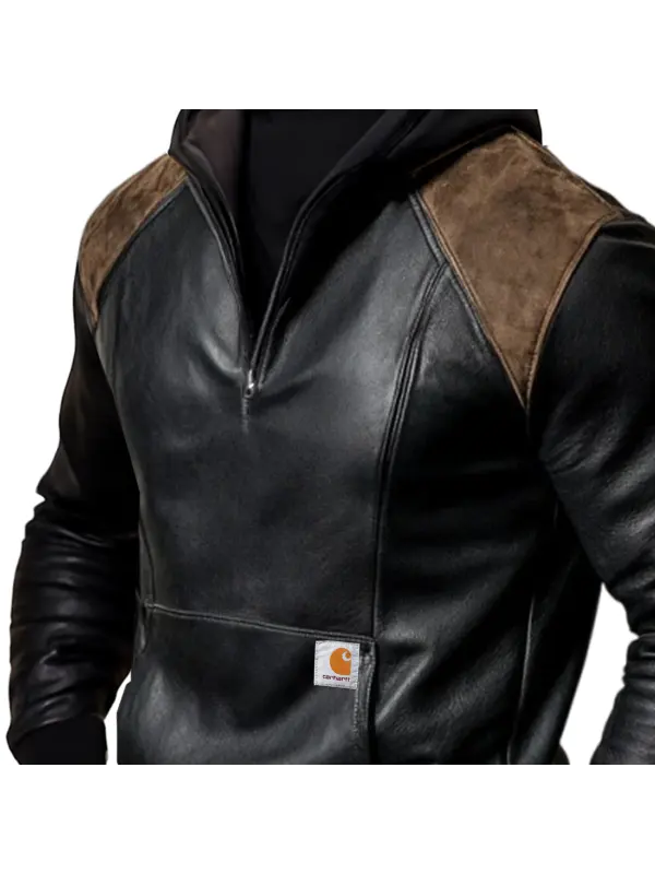 Men's Vintage Leather-Blend Hoodie