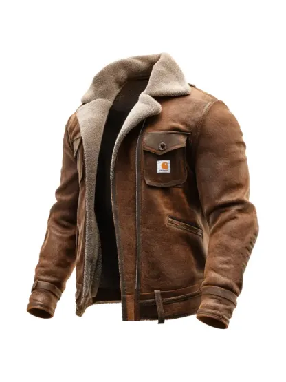 Men's Vintage Brown Suede Leather Jacket With Sherpa Lining