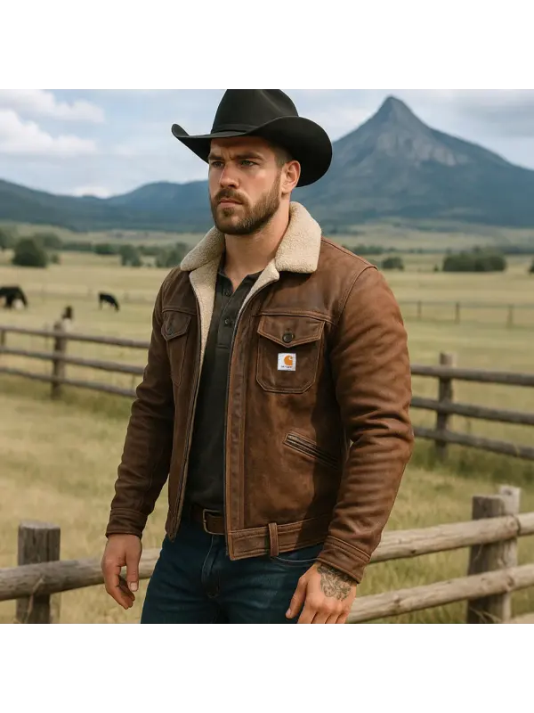 Men's Vintage Brown Suede Leather Jacket With Sherpa Lining