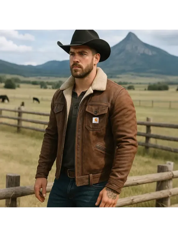 Men's Vintage Brown Suede Leather Jacket With Sherpa Lining