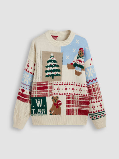 Christmas Round Neck Bear Graphic Knitted Long Sleeve Top