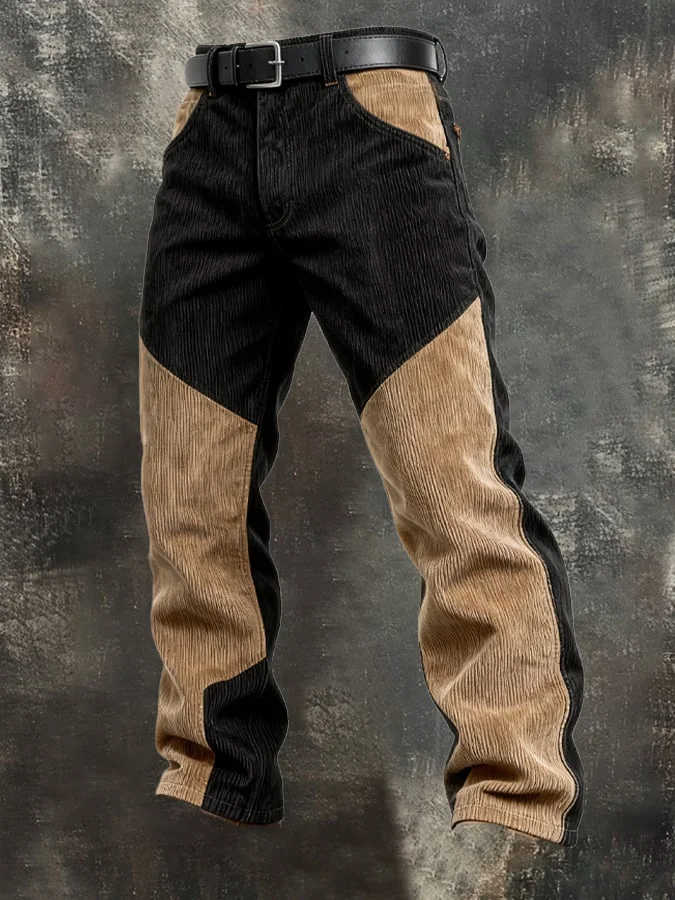 Men's Vintage Outdoor Adventure Corduroy Stitching Casual Pants