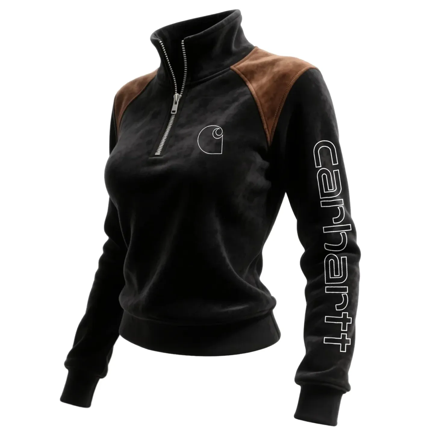 Women's Retro Western Style Contrast Panel Stand Collar Sweatshirt