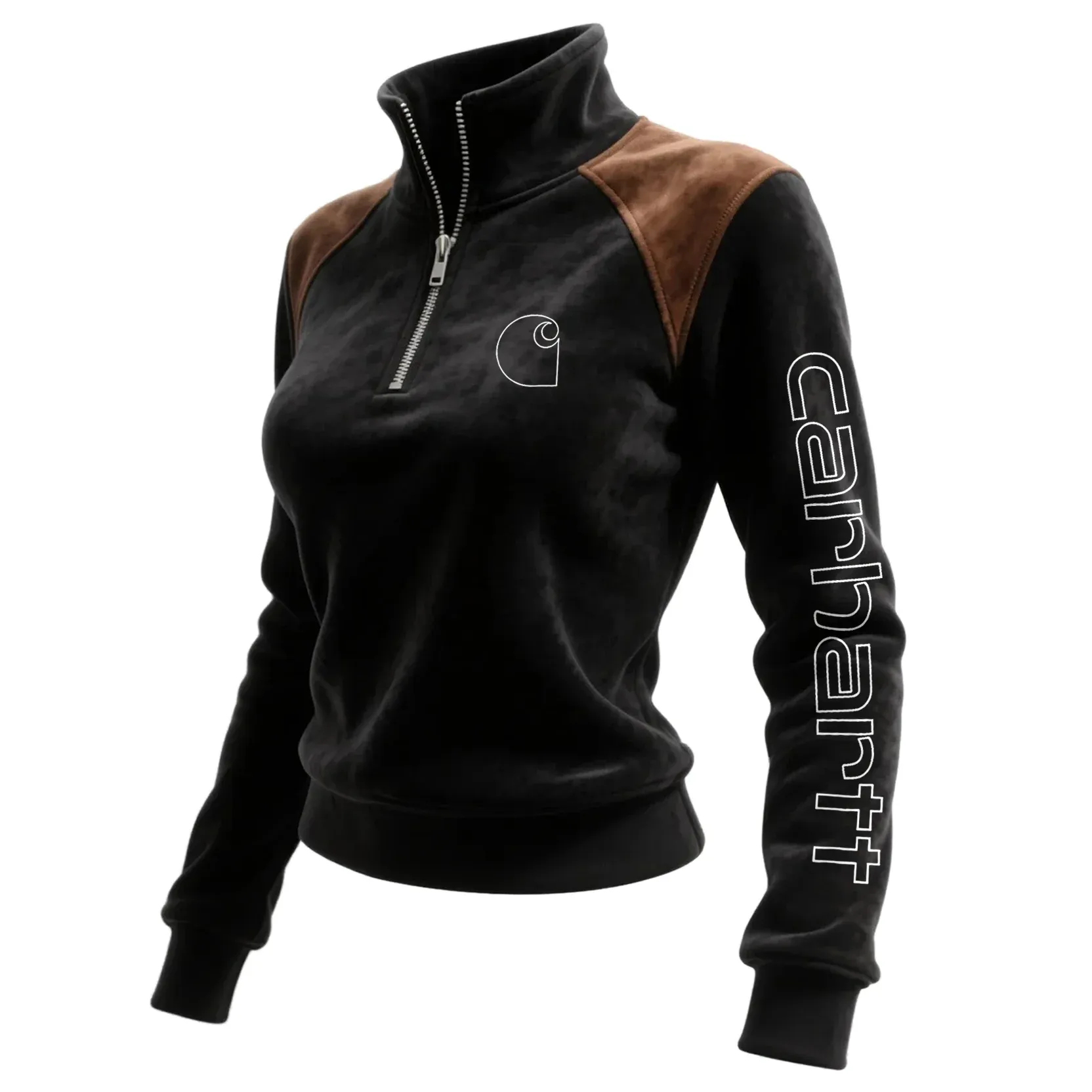 Women's Retro Western Style Contrast Panel Stand Collar Sweatshirt