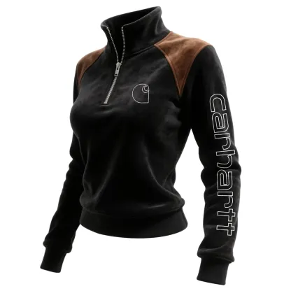 Women's Retro Western Style Contrast Panel Stand Collar Sweatshirt