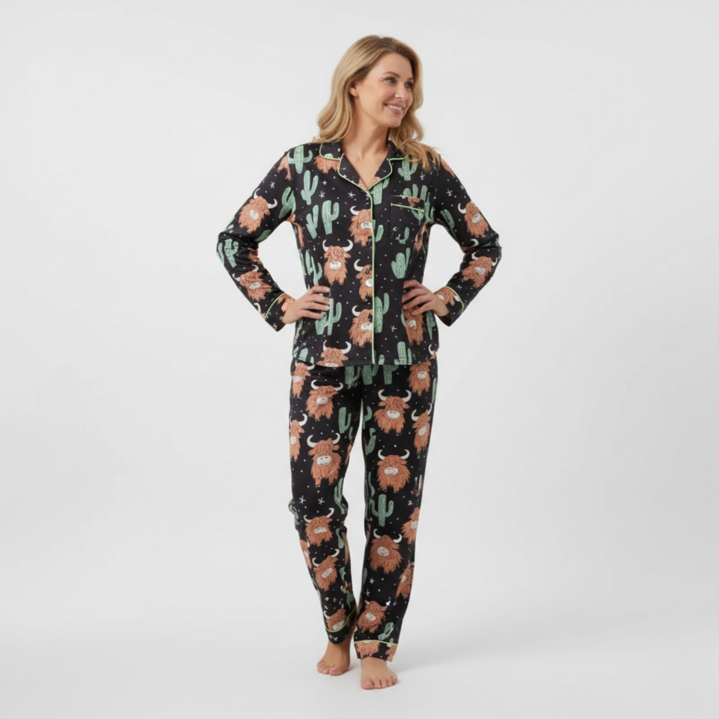 Highland Cow & Cactus Women's Pajama Set