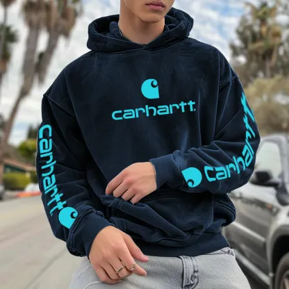 Men's Retro Washed Loose Casual Printed Hooded Sweatshirt