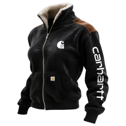 Retro Western Style Women's Contrast Color Panel Suede Zipper Stand Collar Cardigan Sweatshirt