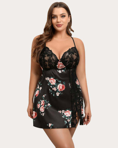 Plus Size Floral Satin Nightgown