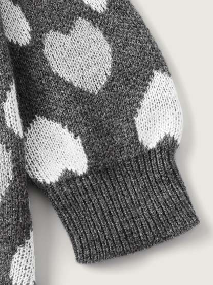 Monochrome Hearts Slit Round Neck Pullover