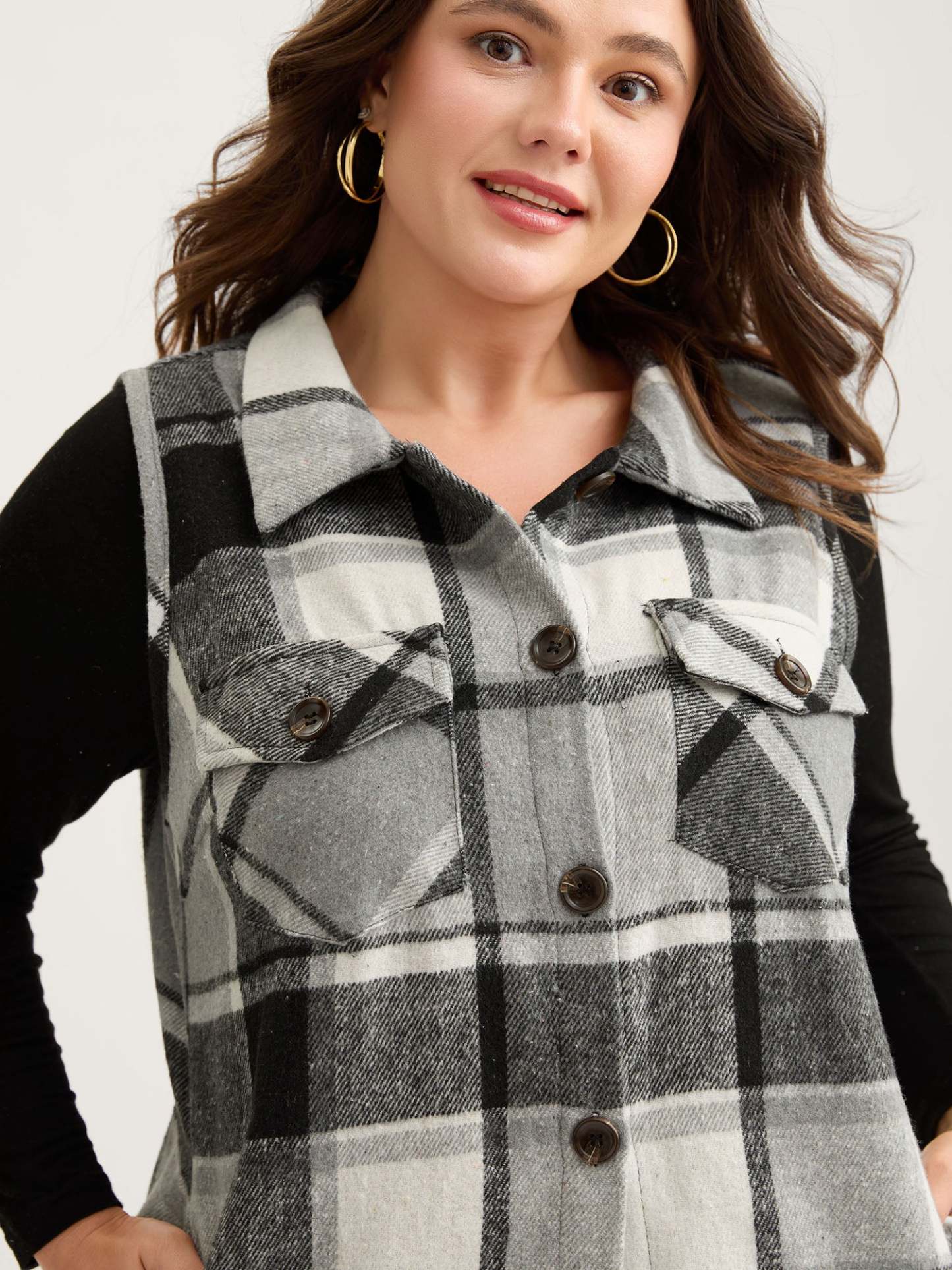 Plaid Flap Detail Sleeveless Jacket