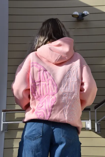 Women's Casual Long Sleeve Pink Butterfly Hoodie Sweatshirt