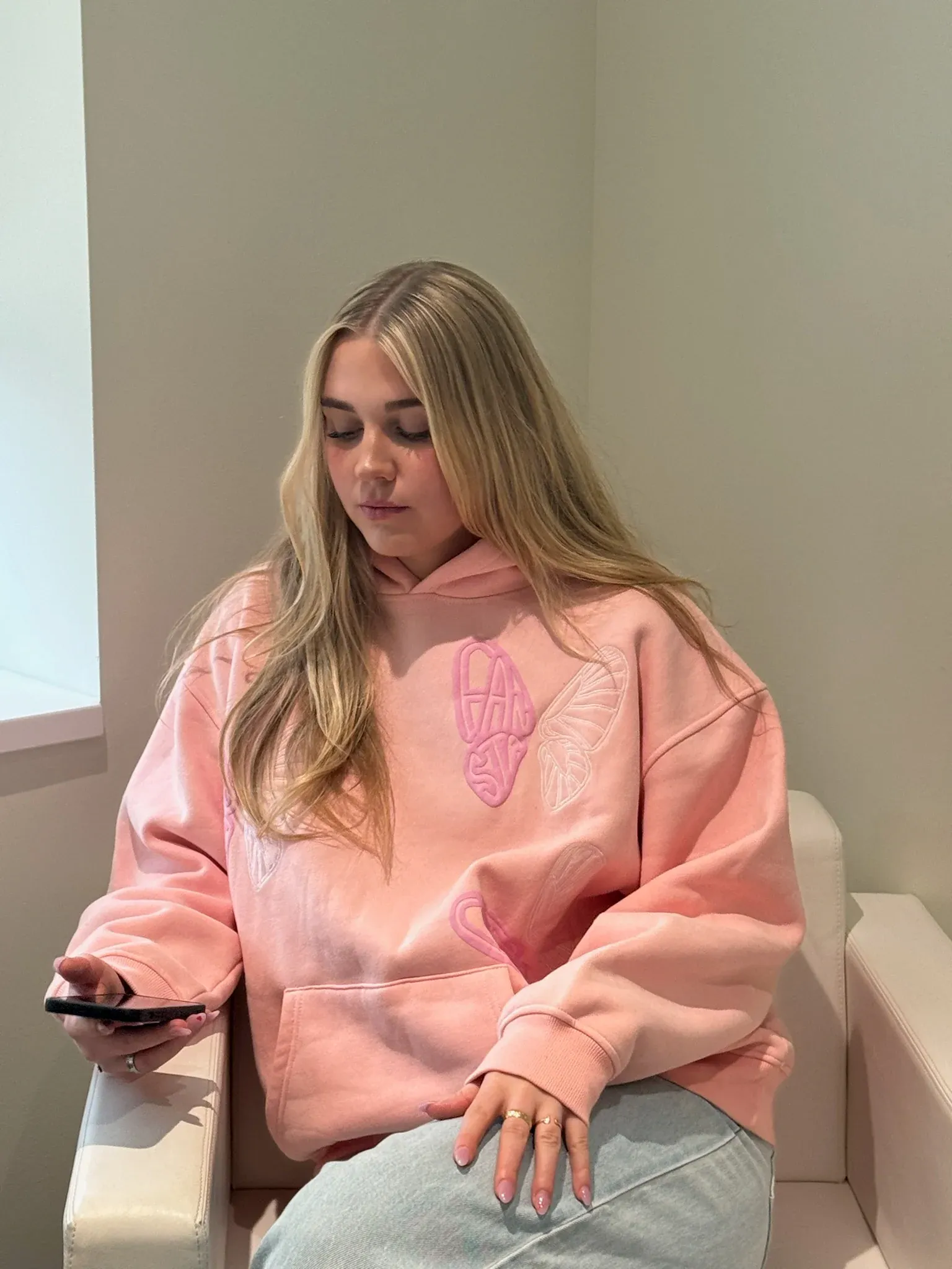 Women's Casual Long Sleeve Pink Butterfly Hoodie Sweatshirt