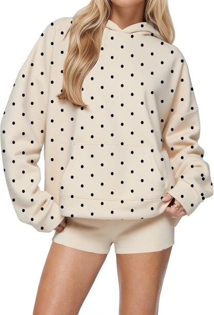 Women Polka Dot Hoodie Oversized Fleece Hooded Sweatshirt