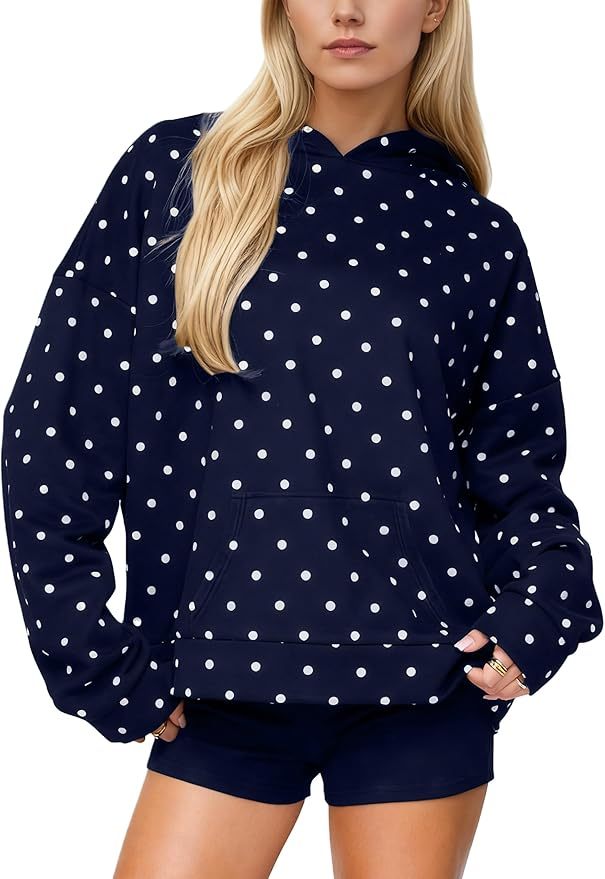 Women Polka Dot Hoodie Oversized Fleece Hooded Sweatshirt