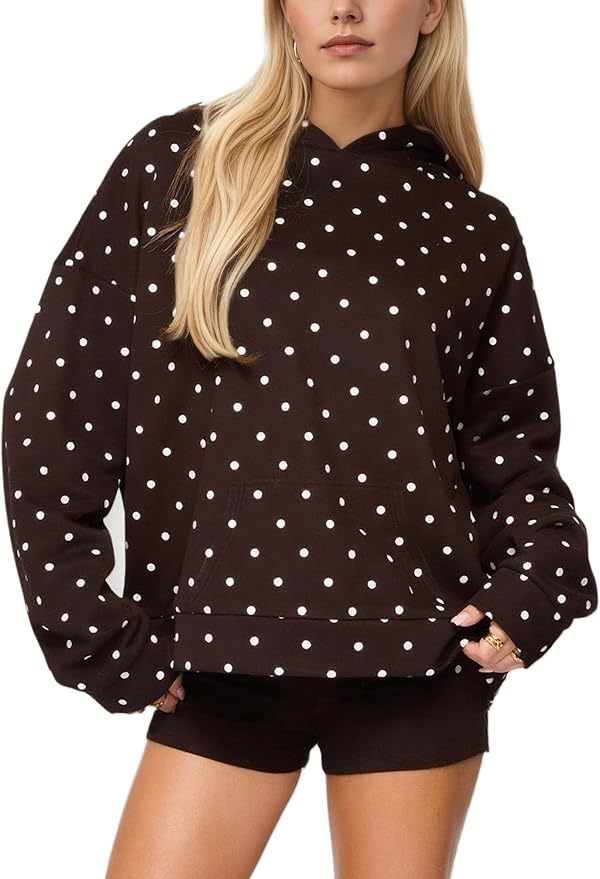 Women Polka Dot Hoodie Oversized Fleece Hooded Sweatshirt