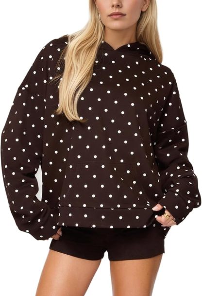 Women Polka Dot Hoodie Oversized Fleece Hooded Sweatshirt
