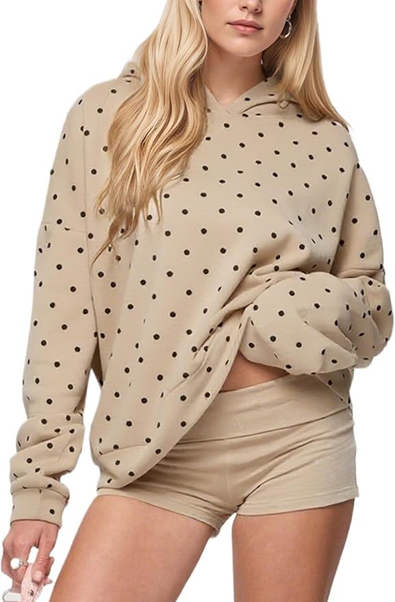 Women Polka Dot Hoodie Oversized Fleece Hooded Sweatshirt