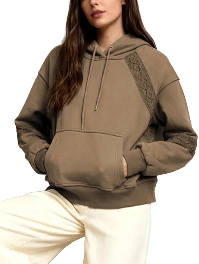 Women’s Oversized Hoodie Lace Patchwork Sweatshirt Long Sleeve Pullover Tops Fall Fashion Outfits