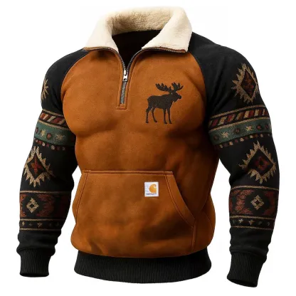 Carhartt Moose Embroidered Fleece Jacket with Ethnic Pattern Sleeves