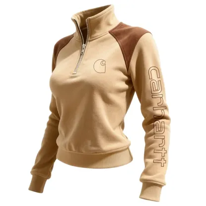 Women's Retro Western Style Contrast Panel Stand Collar Sweatshirt