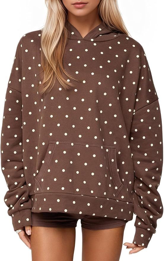 Women Polka Dot Hoodie Oversized Fleece Hooded Sweatshirt
