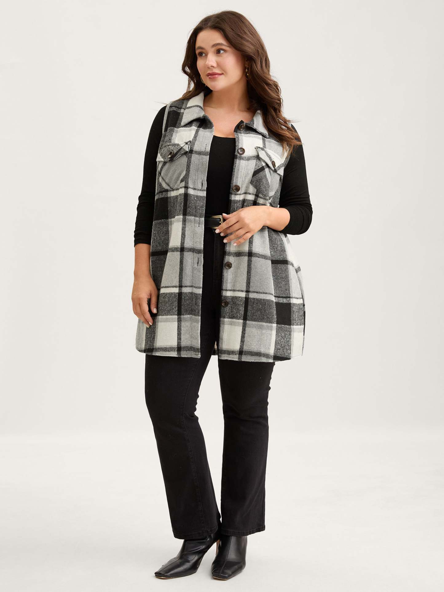 Plaid Flap Detail Sleeveless Jacket