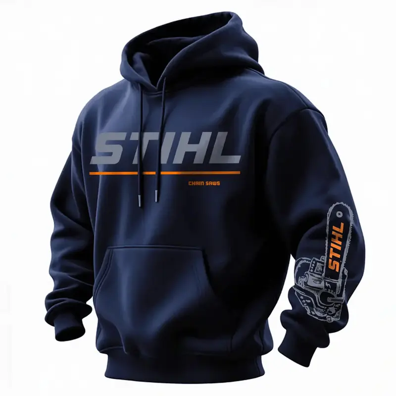 Retro Heavy Duty Style Stihl Hoodie – Built For The Job, Repairman's Hoodie, Logo On Arm, Workwear Shirt, Shirt for Gymmer, Trendy Fashion Streetwear
