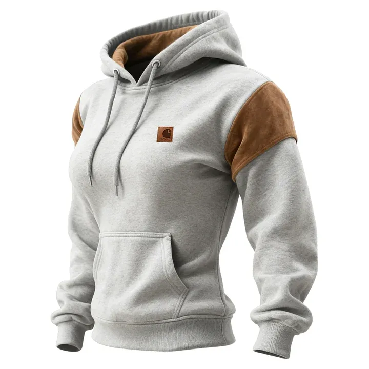 Outdoor Women's Casual Suede Contrast Color Stitching Raglan Sleeve Hooded Sweatshirt Retro Western Sweatshirt