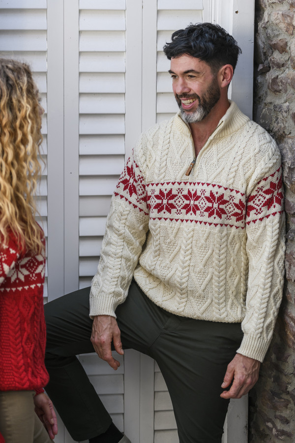 Fairisle Snowflake Zip-Neck Aran