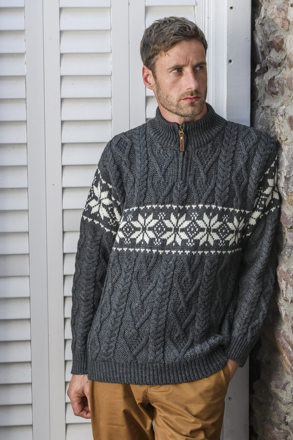 Fairisle Snowflake Zip-Neck Aran