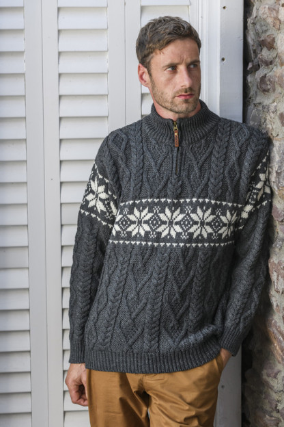 Fairisle Snowflake Zip-Neck Aran