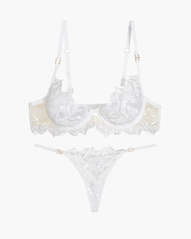 Embroidered Lace Bra and Thong 2 Sets