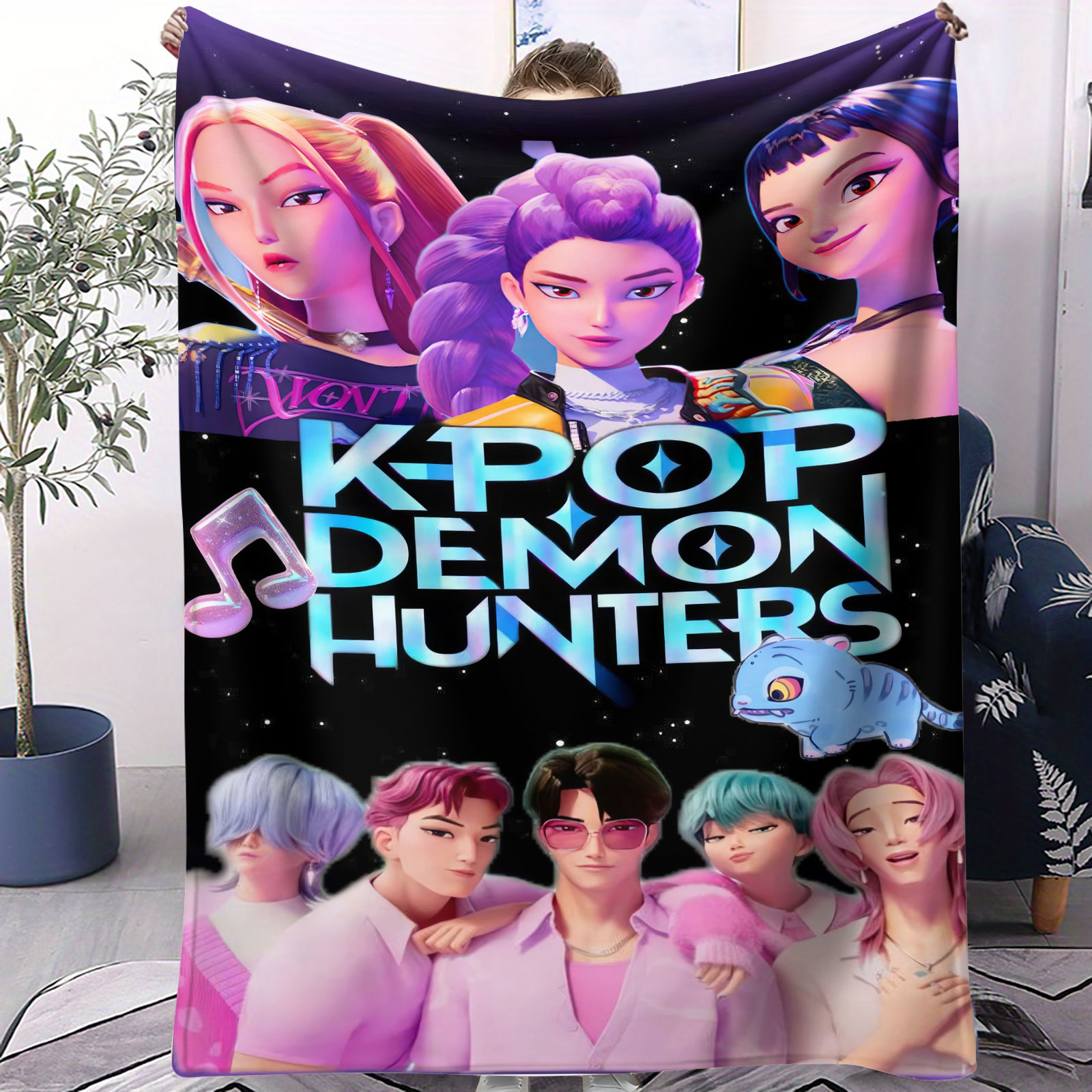 K-Pop Demon Hunter Flannel Throw Blanket Girl Team Hot Anime Warm Soft Winter Blanket for Living Room Sofa Bed Cover Fan Gift