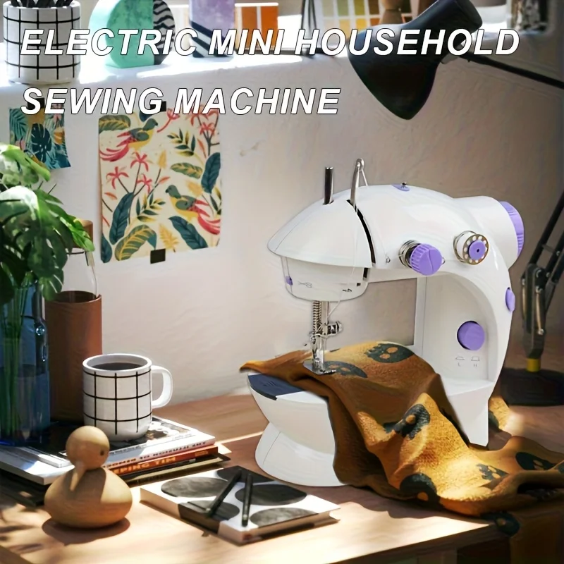 Mini Electric Sewing Machine Home Small Double Speed Household Portable Night Light Foot Pedal Straight Two Thread Beginner Kit