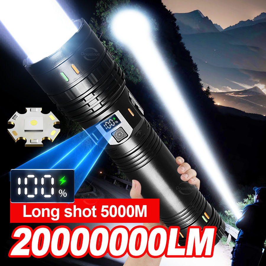 NEWEST 20000000LM Most Powerful LED Flashlights Super Bright Long Range 5000M Torch High Power Rechargeable Camping Lantern