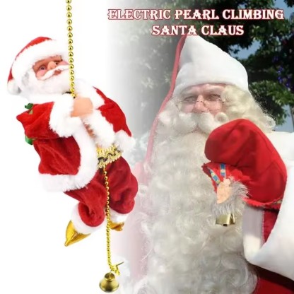 Santa Claus Climbing Beads Battery Operated Electric Climb Up and Down Climbing Santa with Light Music Christmas Decor Ornaments