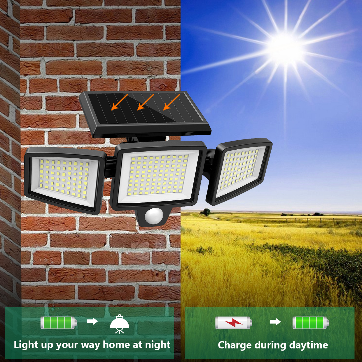 Solar LED Wall Light for Outdoor Use with Motion Sensor