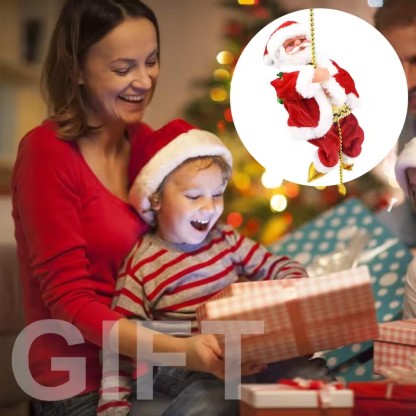 Santa Claus Climbing Beads Battery Operated Electric Climb Up and Down Climbing Santa with Light Music Christmas Decor Ornaments