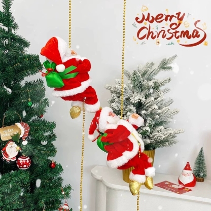Santa Claus Climbing Beads Battery Operated Electric Climb Up and Down Climbing Santa with Light Music Christmas Decor Ornaments