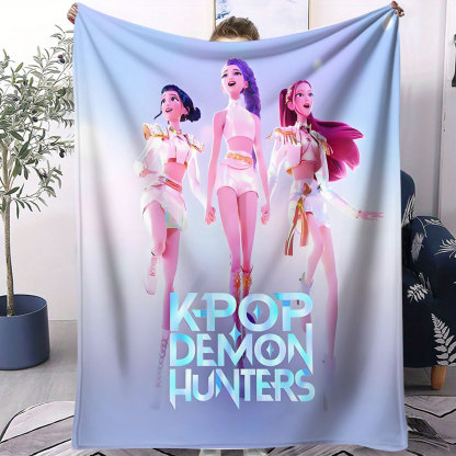 K-Pop Demon Hunter Flannel Throw Blanket Girl Team Hot Anime Warm Soft Winter Blanket for Living Room Sofa Bed Cover Fan Gift