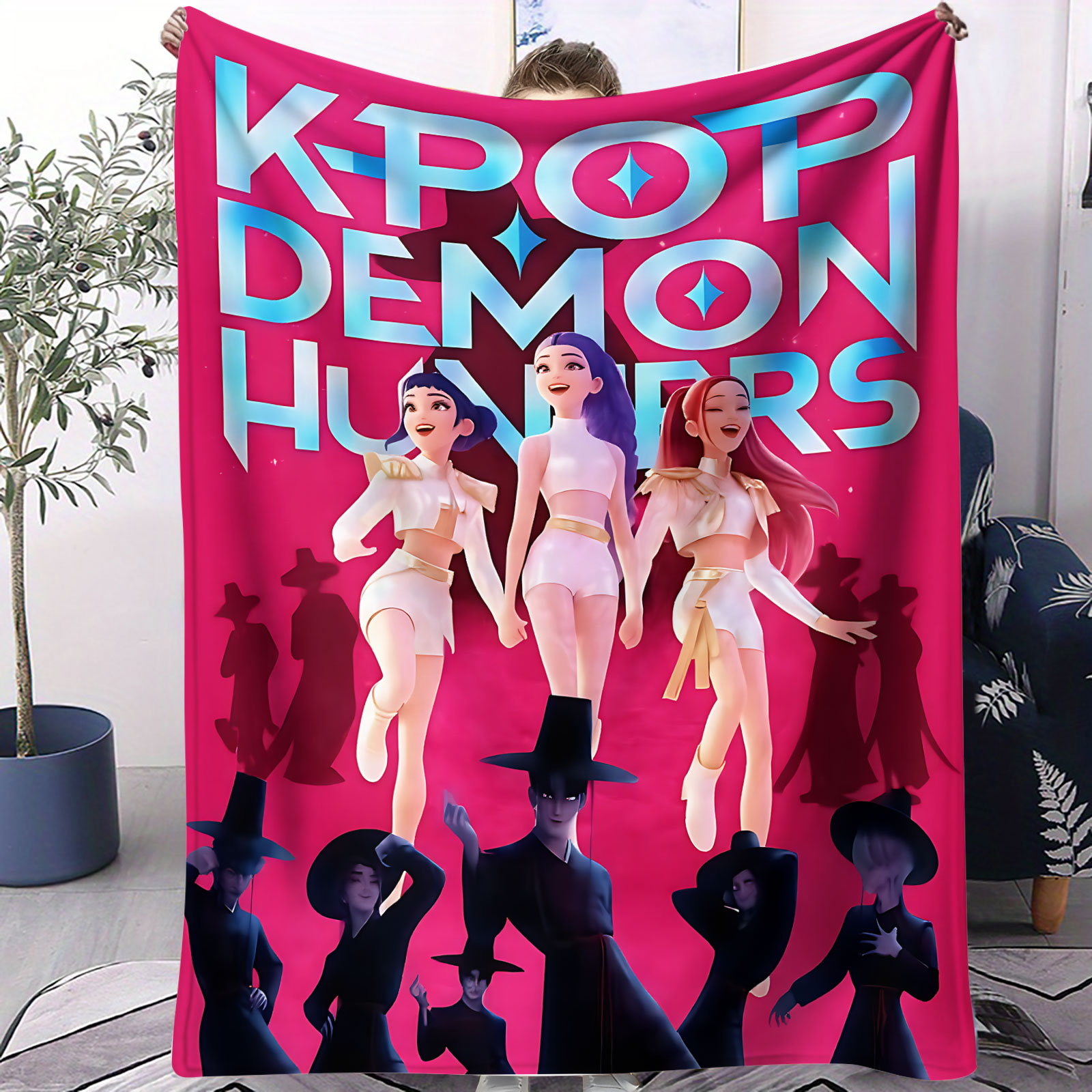 K-Pop Demon Hunter Flannel Throw Blanket Girl Team Hot Anime Warm Soft Winter Blanket for Living Room Sofa Bed Cover Fan Gift