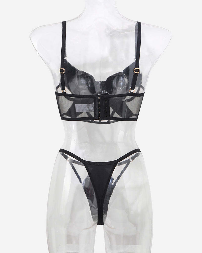 Push Up Mesh Hollow Bra and Thong Set