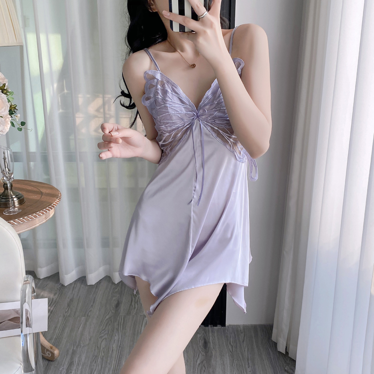 Butterfly Nightdress Set Sexy Lace Flower Robe