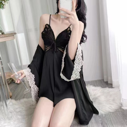 Butterfly Nightdress Set Sexy Lace Flower Robe