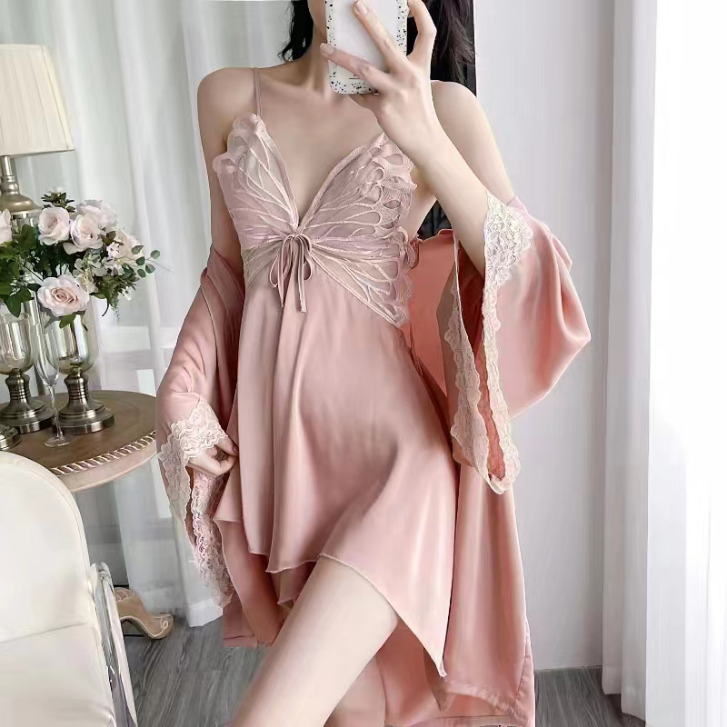 Butterfly Nightdress Set Sexy Lace Flower Robe